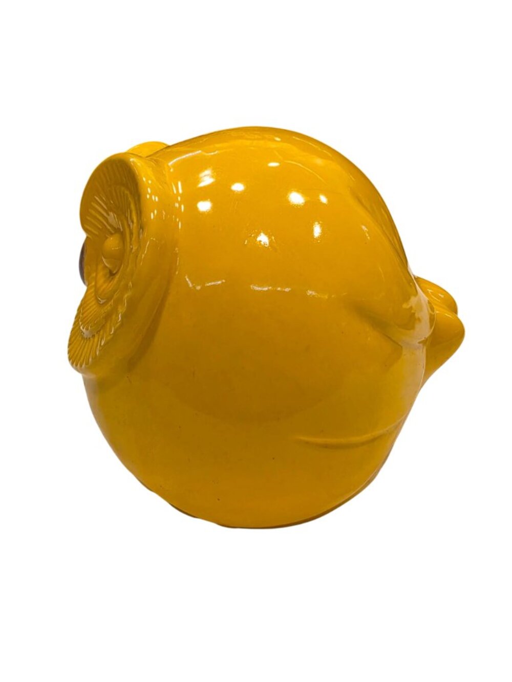 Yellow Ceramic Owl Planter Large Glossy Owl Cachepot Bird Decor - Picture 5 of 6